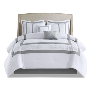 510 Design Powell 8-Piece Modern Fabric Embroidered Comforter Set in White