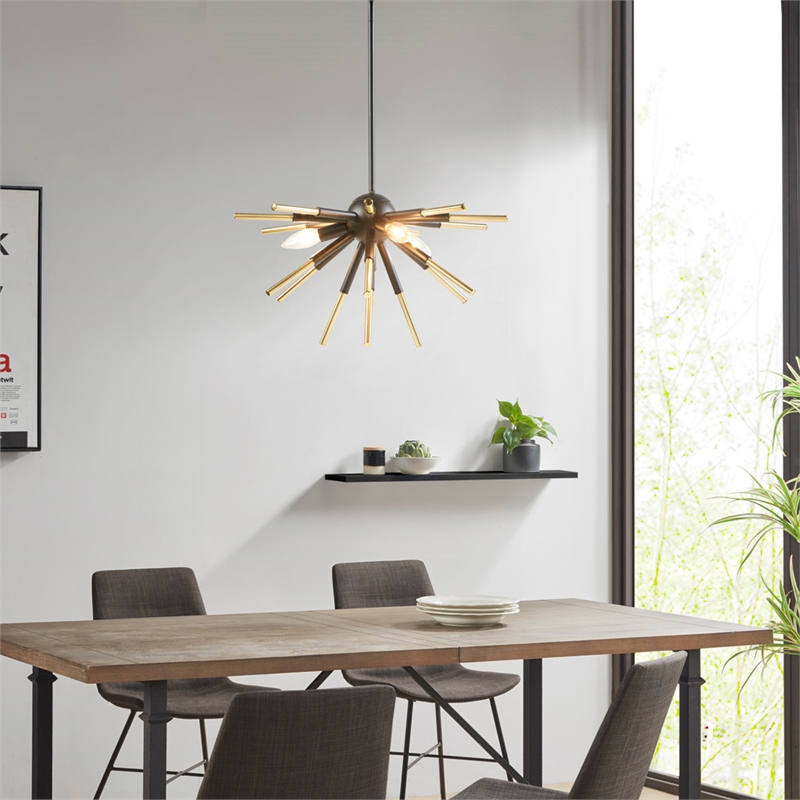 INK+IVY Ely 3-Light Modern Metal and Wire Spiked Chandelier in Black