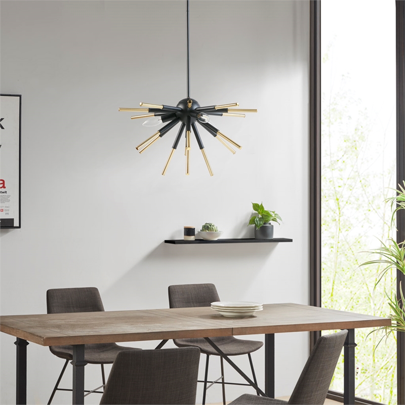 INK+IVY Ely 3-Light Modern Metal and Wire Spiked Chandelier in Black