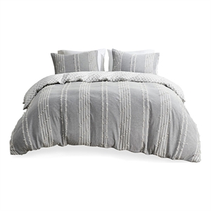 INK+IVY Kara 3-Piece Contemporary Cotton Jacquard Comforter Set in Gray Finish