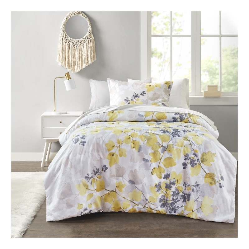 madison park essentials alexis fabric comforter set with bed sheet in yellow