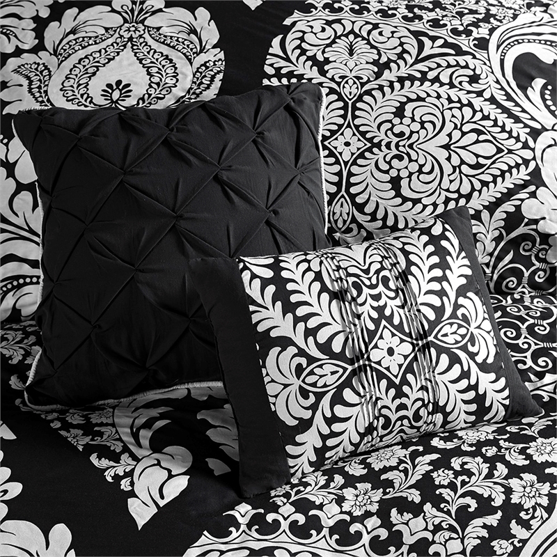 Madison Park Vienna 7-Piece Transitional Cotton Printed Comforter Set - Black