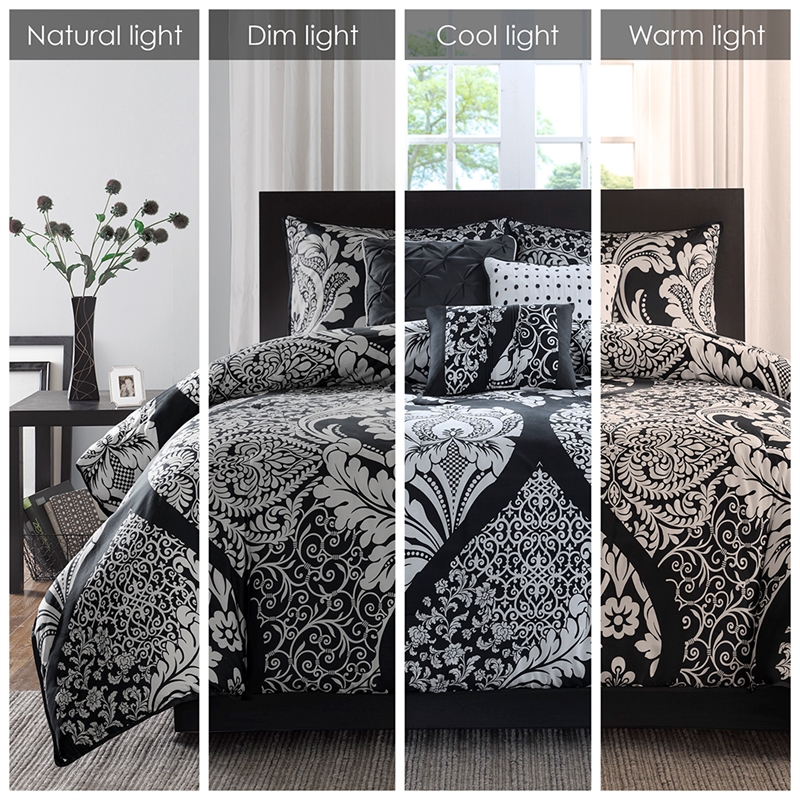 Madison Park Vienna 7-Piece Transitional Cotton Printed Comforter Set in Black