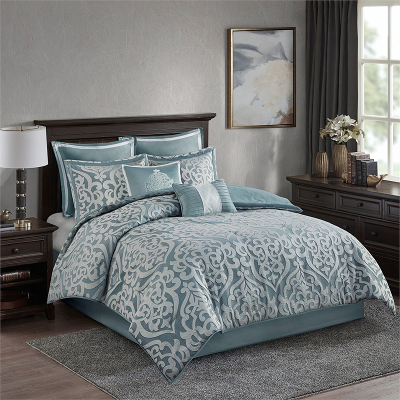 Madison Park Odette 8-Piece Fabric Jacquard Comforter Set - Blue