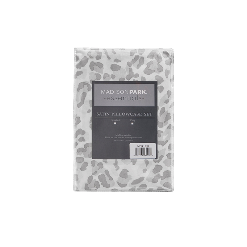 Madison Park Essentials Printed Satin 2-Piece Modern Fabric Pillowcases - Gray