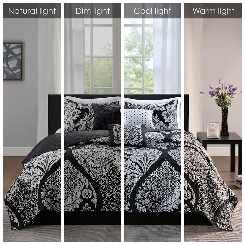 Madison Park Vienna 6-Piece Cotton Reversible Coverlet Set in Black