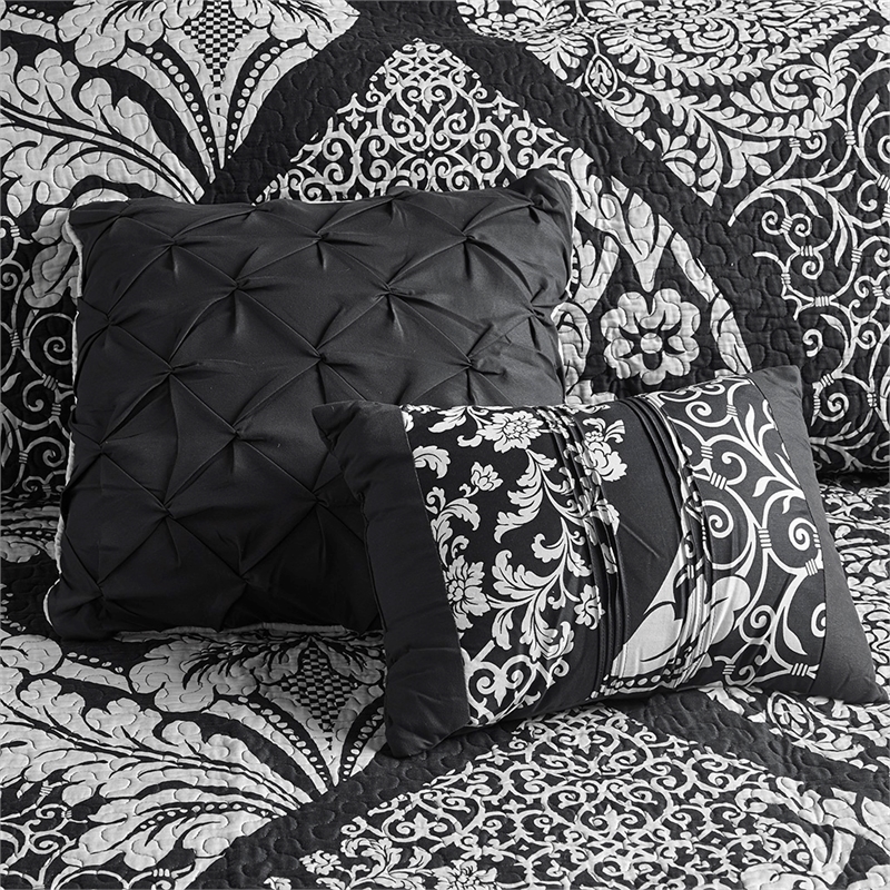 Madison Park Vienna 6-Piece Cotton Reversible Coverlet Set in Black
