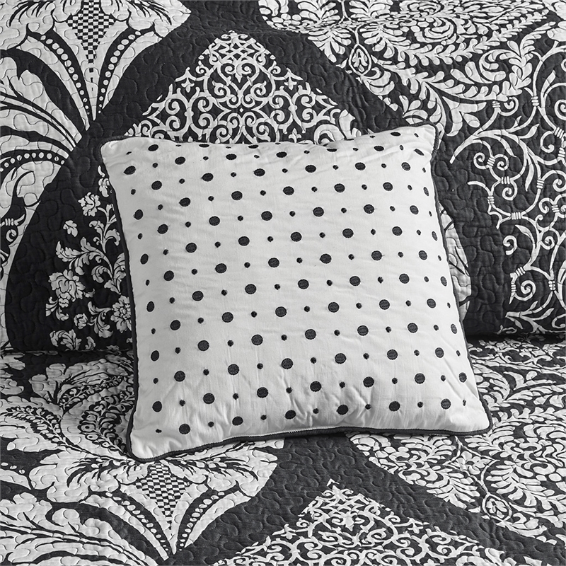 Madison Park Vienna 6-Piece Cotton Reversible Coverlet Set in Black