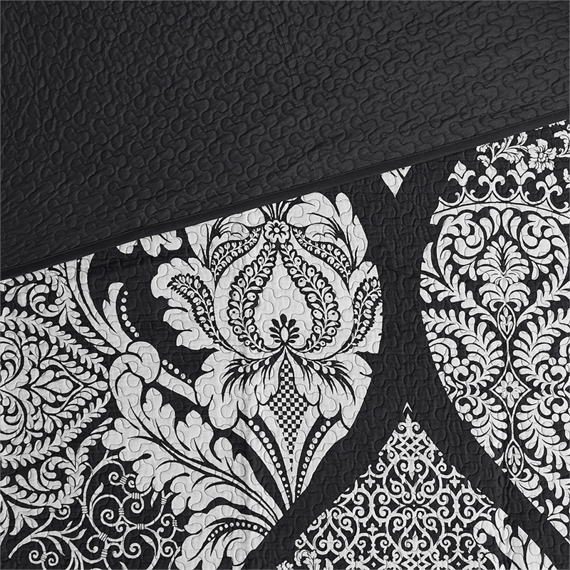 Madison Park Vienna 6-Piece Cotton Reversible Coverlet Set in Black