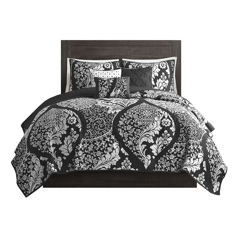 Madison Park Vienna 6-Piece Cotton Reversible Coverlet Set in Black