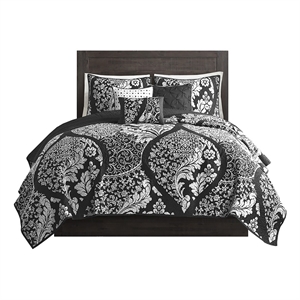 Madison Park Vienna 6-Piece Cotton Reversible Coverlet Set in Black