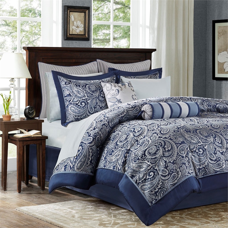 Madison Park Aubrey 12 Piece Complete Bed Set in Navy