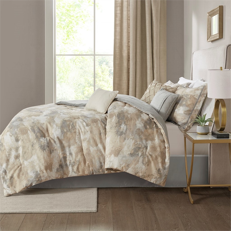 Madison Park Beacon 7 Piece Textured Cotton Blend Comforter Set in Gray