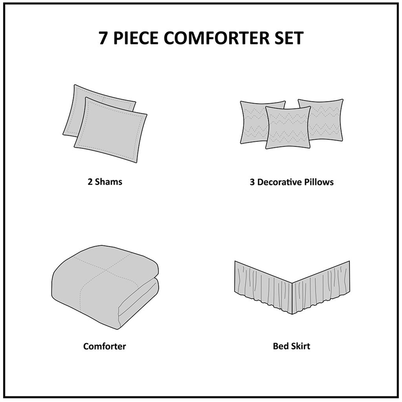 Madison Park Beacon 7 Piece Textured Cotton Blend Comforter Set in Gray