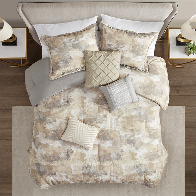 Madison Park Beacon 7 Piece Textured Cotton Blend Comforter Set in Gray