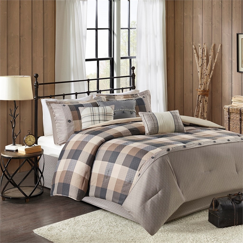 Madison Park Ridge 7 Piece Herringbone Comforter Set in Neutral