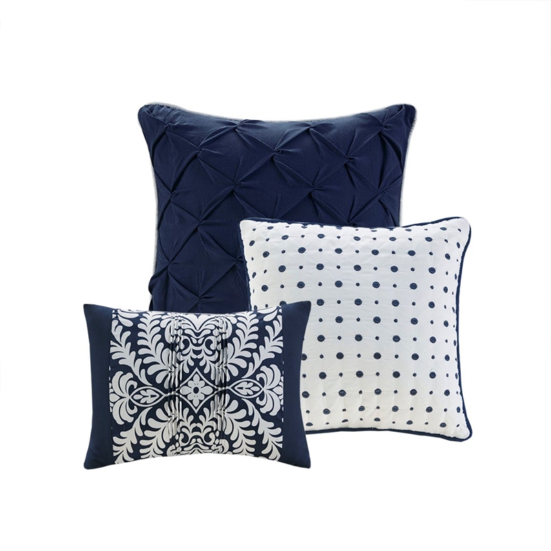 Madison Park Vienna 7 Piece Cotton Printed Comforter Set in Indigo