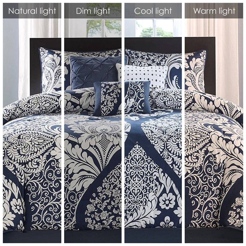 Madison Park Vienna 7 Piece Cotton Printed Comforter Set in Indigo