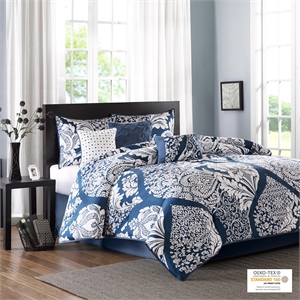Madison Park Vienna 7 Piece Cotton Printed Comforter Set in Indigo