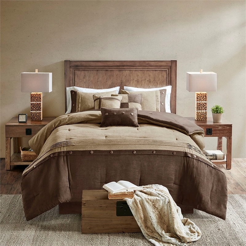 Madison Park Boone 7 Piece Faux Suede Comforter Set in Brown