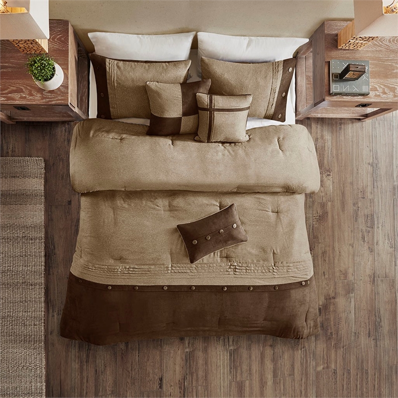 Madison Park Boone 7 Piece Faux Suede Comforter Set in Brown
