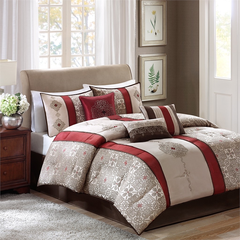 Madison Park Donovan 7 Piece Jacquard Comforter Set in Red