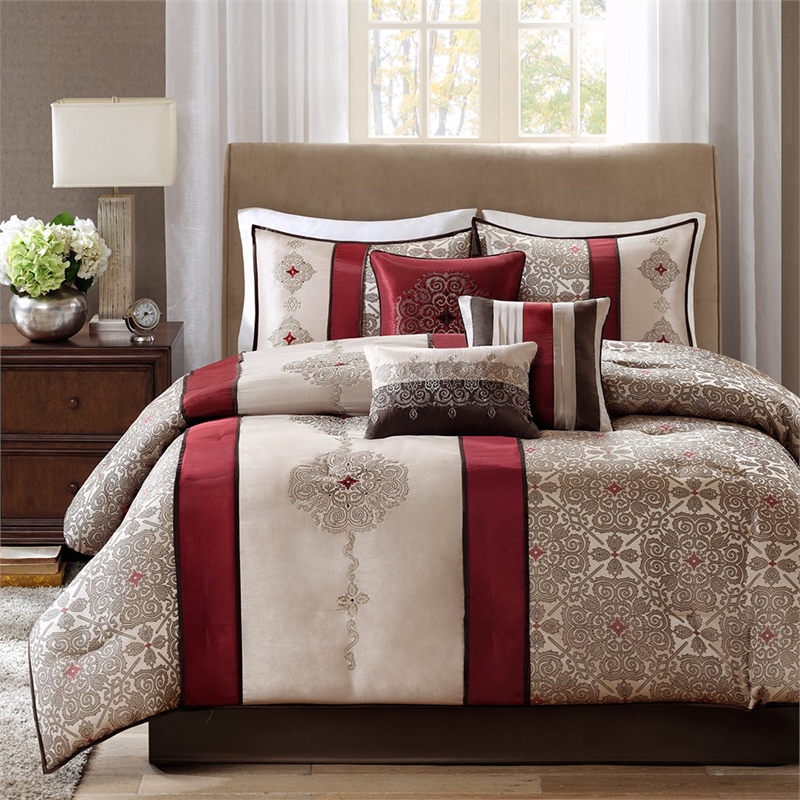 Madison Park Donovan 7 Piece Jacquard Comforter Set in Red