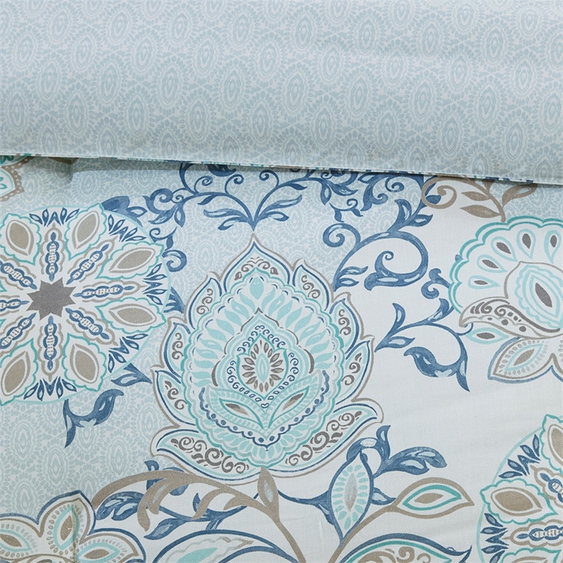 Madison Park Isla 8 Piece Cotton Floral Printed Reversible Comforter Set in Blue