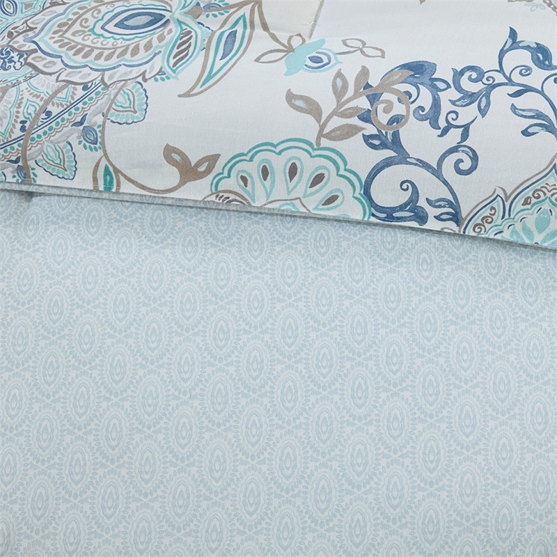 Madison Park Isla 8 Piece Cotton Floral Printed Reversible Comforter Set in Blue