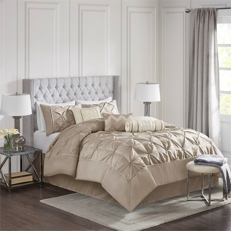 Madison Park Laurel 7 Piece Tufted Comforter Set in Taupe