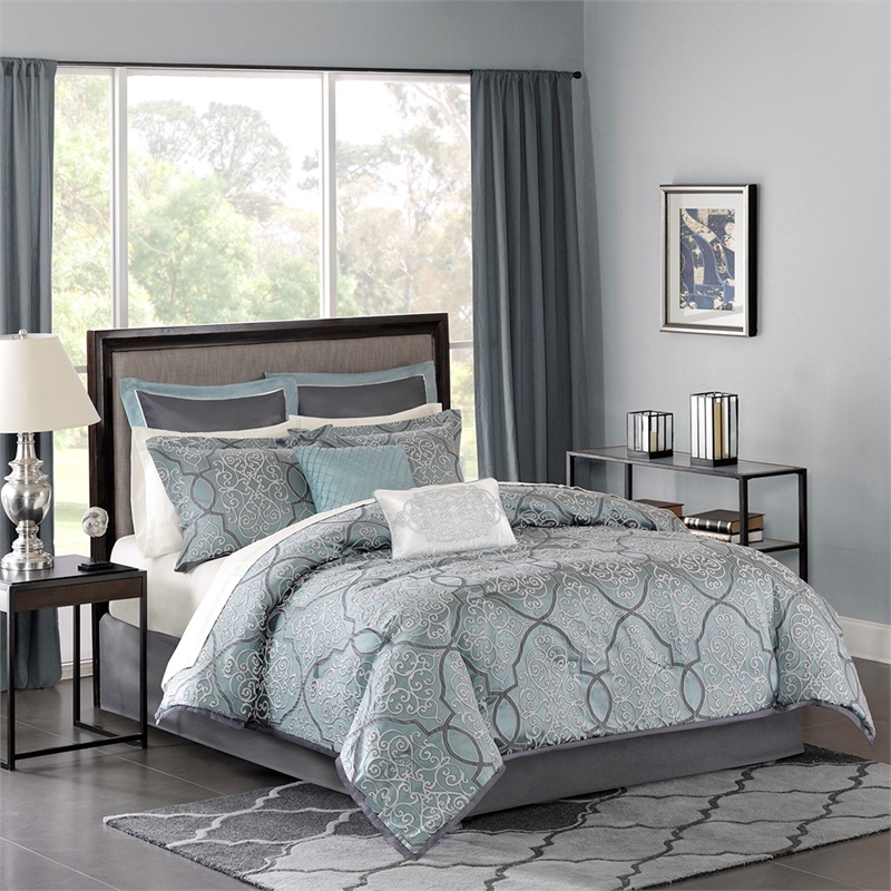 Madison Park Lavine 12 Piece Complete Bed Set in Blue