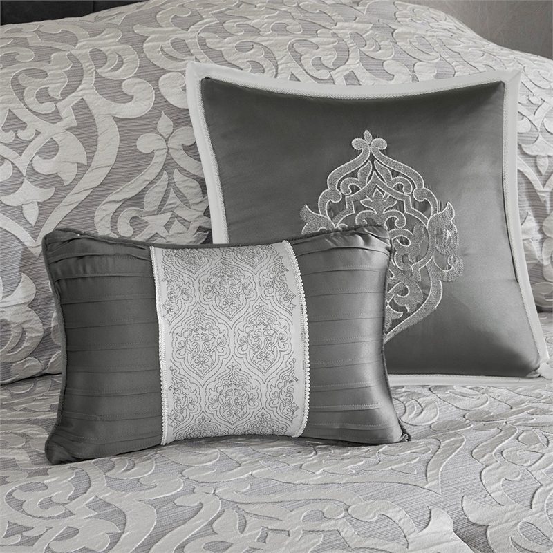 Madison Park Odette 8 Piece Jacquard Comforter Set in Silver