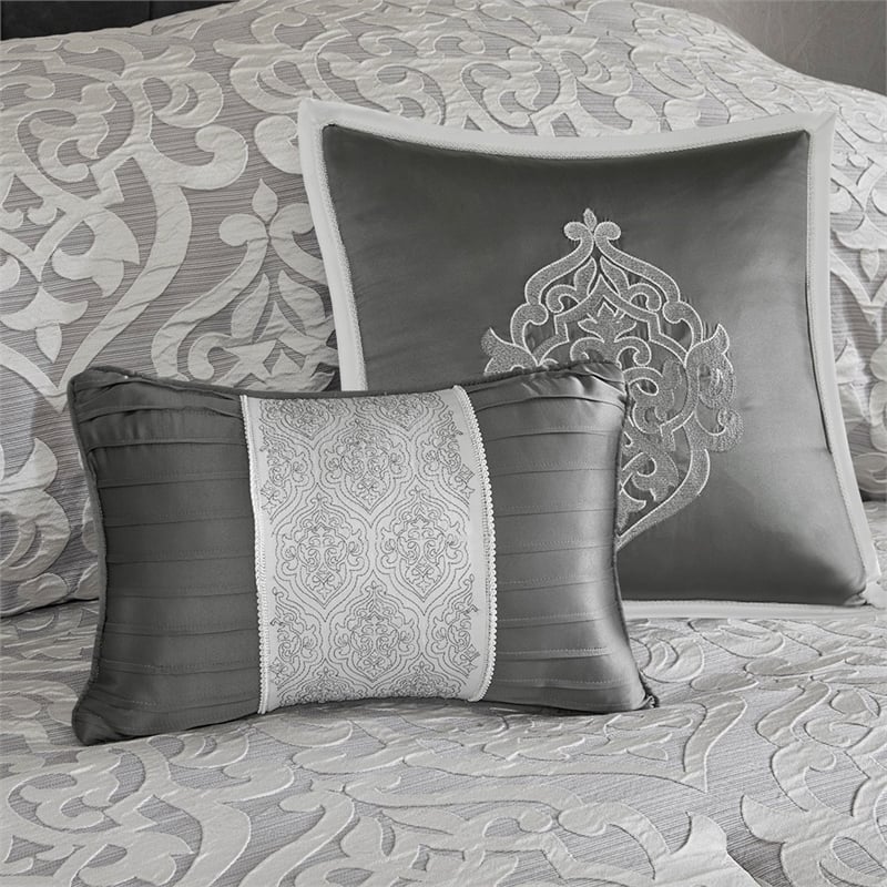 Madison Park Odette 8 Piece Jacquard Comforter Set in Silver
