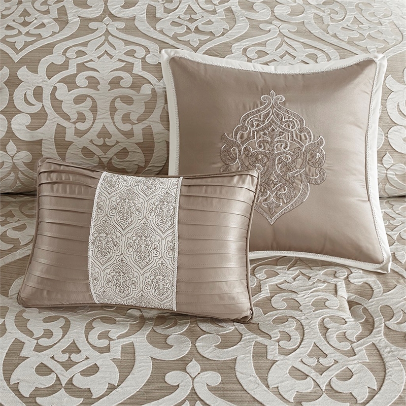 Madison Park Odette 8 Piece Jacquard Comforter Set in Tan