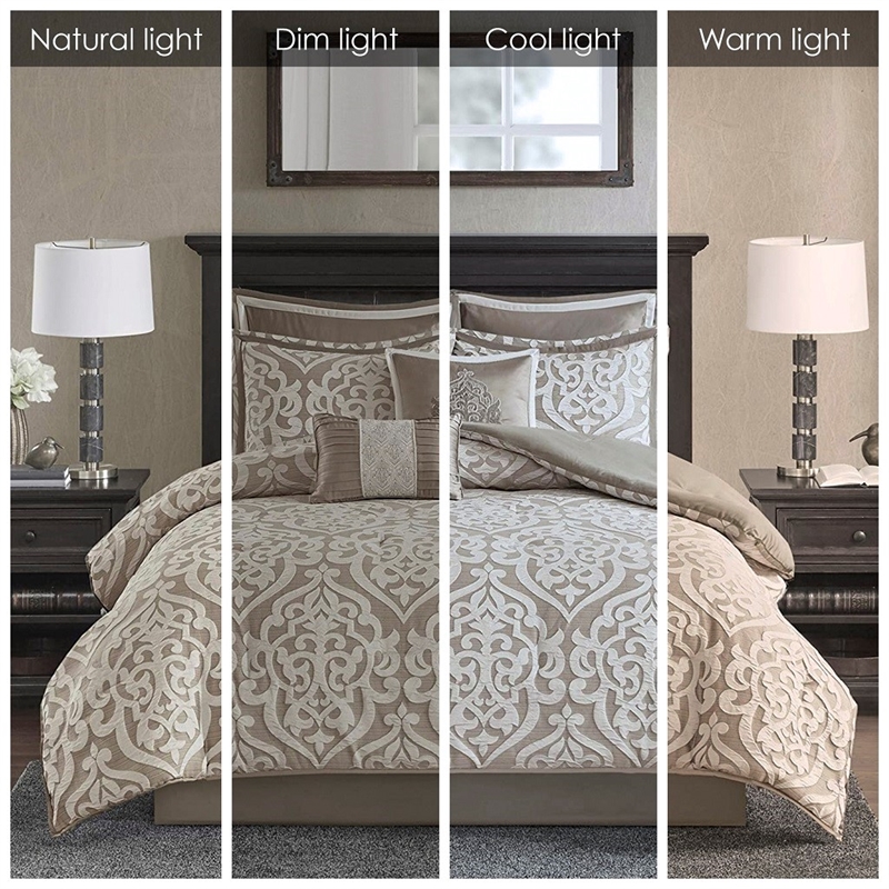 Madison Park Odette 8 Piece Jacquard Comforter Set in Tan