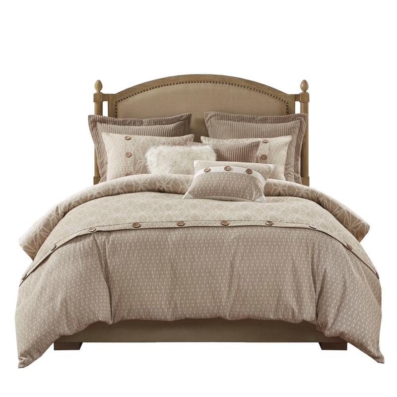 Madison Park Signature Grace 9 Piece Geometric Jacquard Comforter Set in Taupe