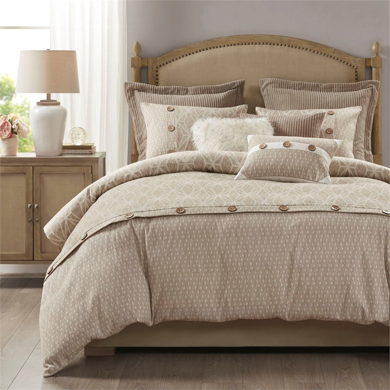 Madison Park Signature Grace 9 Piece Geometric Jacquard Comforter Set in Taupe