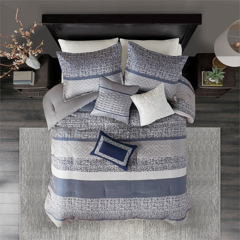 Madison Park Rhapsody 7 Piece Jacquard Comforter Set in Navy