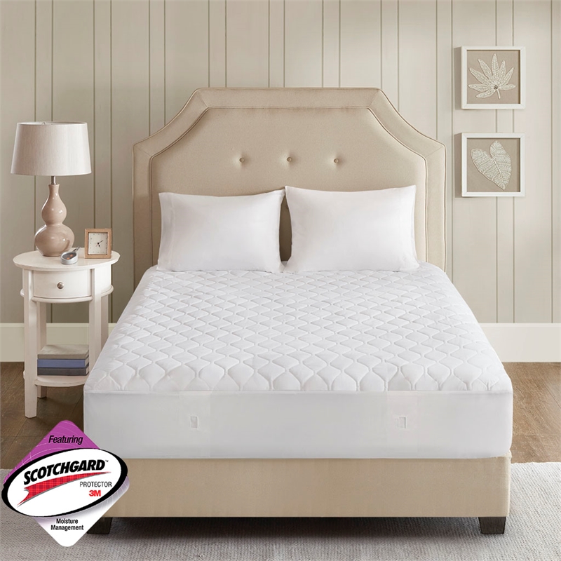 Beautyrest Heated Microfiber Mattress Pad with 3M Scotchgard in White