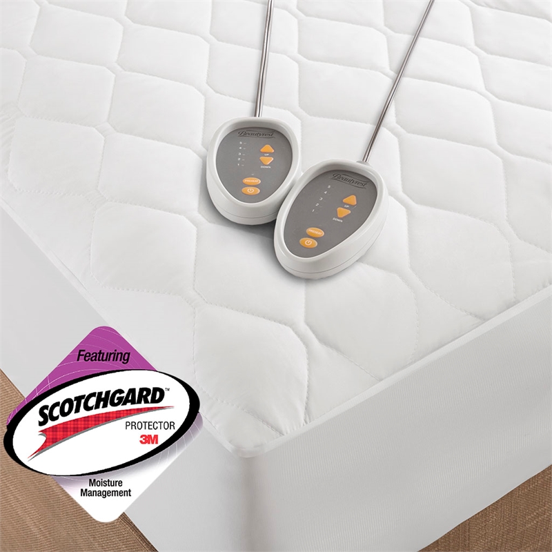 Beautyrest Heated Microfiber Mattress Pad with 3M Scotchgard in White