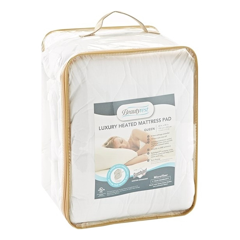 Beautyrest Heated Microfiber Mattress Pad with 3M Scotchgard in White