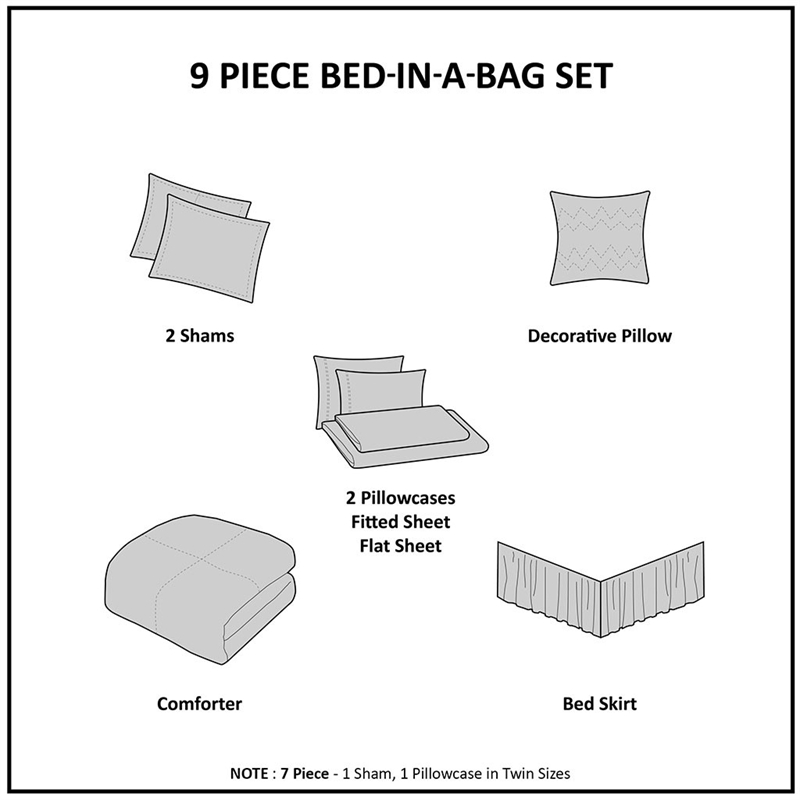 Madison Park Essentials Maible 9 Piece Comforter Set with Cotton Bed Sheets