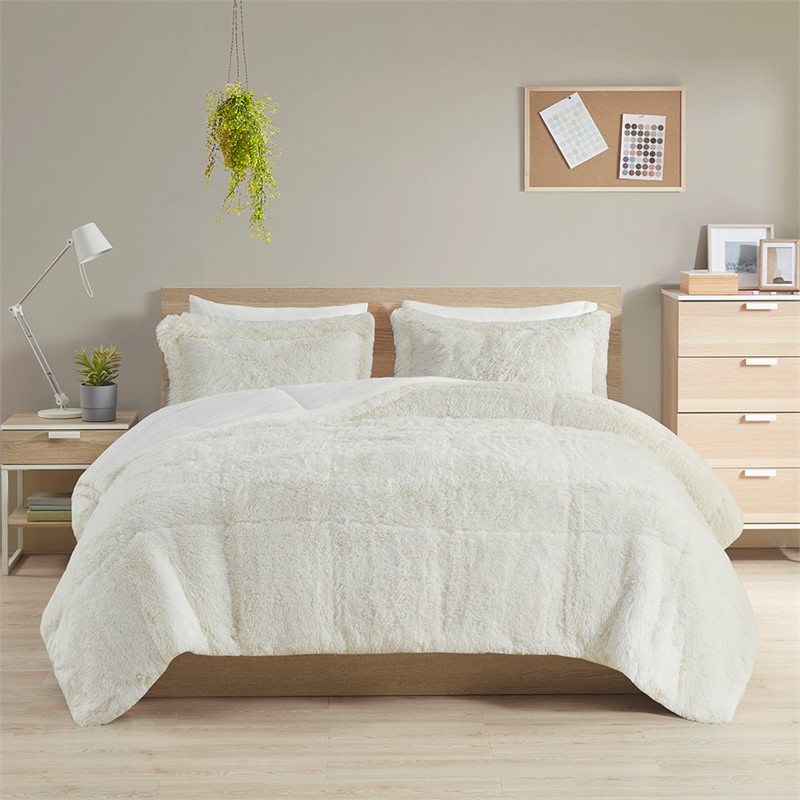 Intelligent Design Malea Shaggy Faux Fur Comforter Mini Set in Ivory