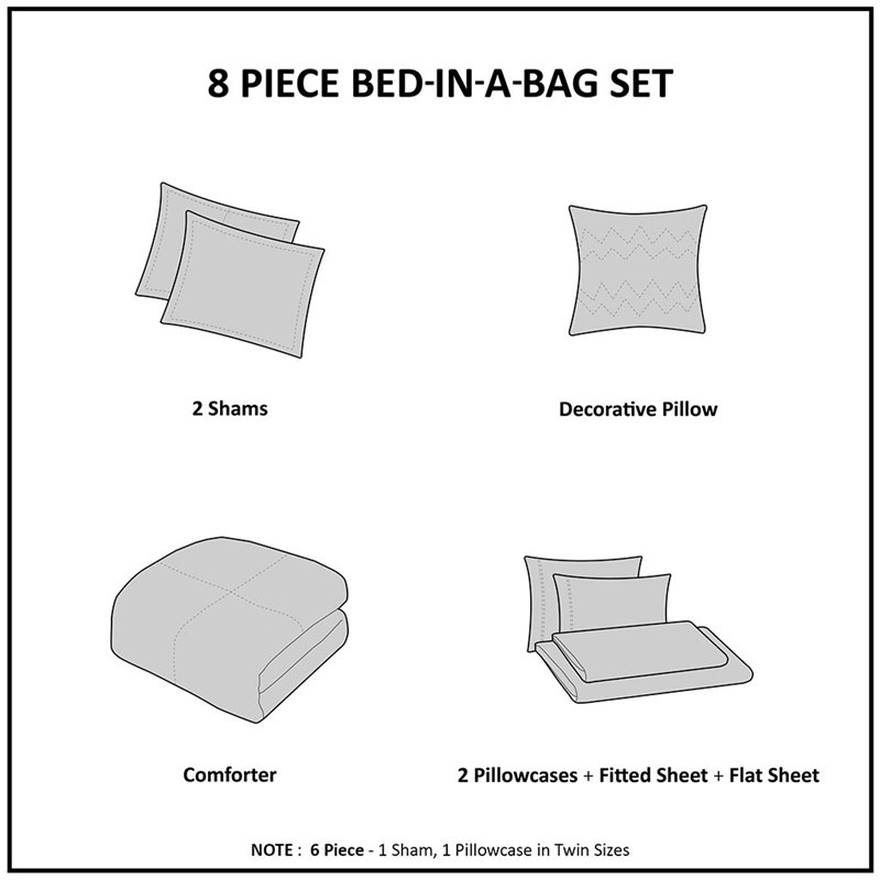 Madison Park Essentials Sofia Reversible 8 Piece Comforter Set with Bed Sheets