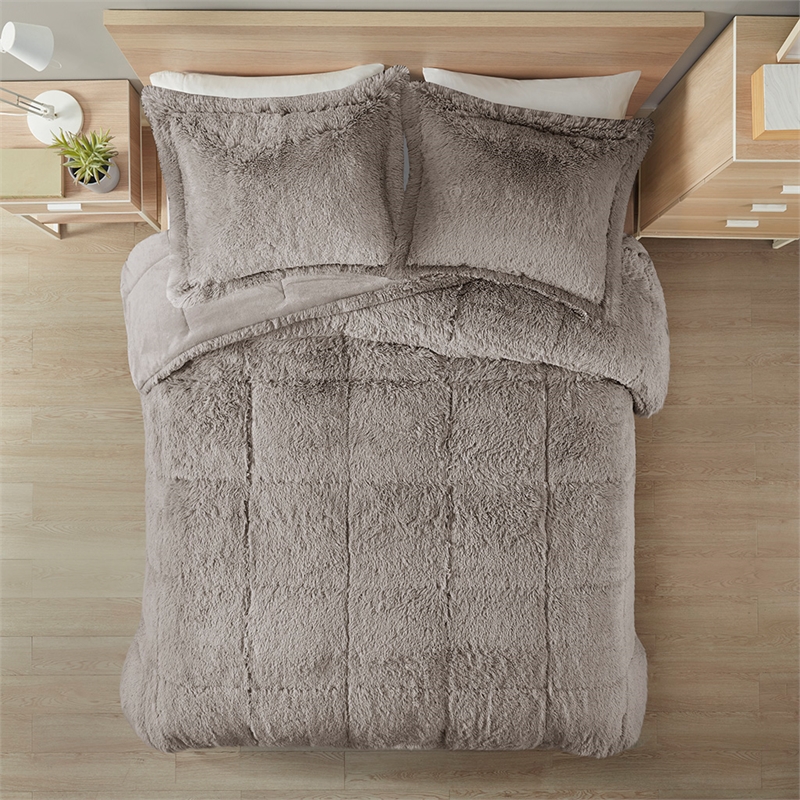 Intelligent Design Malea Shaggy Faux Fur Comforter Mini Set in Grey