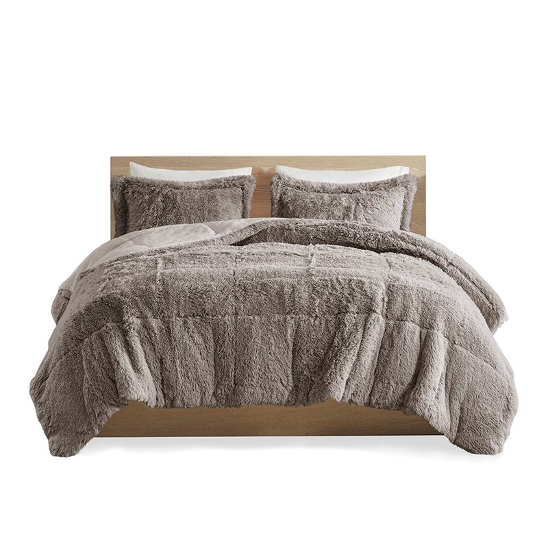 Intelligent Design Malea Shaggy Faux Fur Comforter Mini Set in Grey