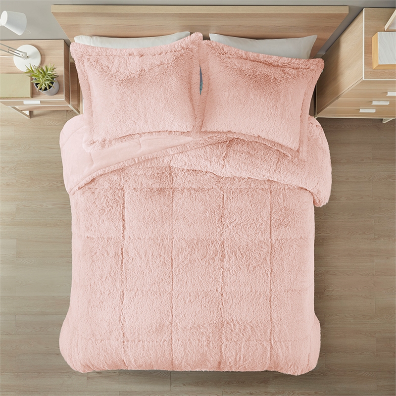 Intelligent Design Malea Shaggy Faux Fur Comforter Mini Set in Blush