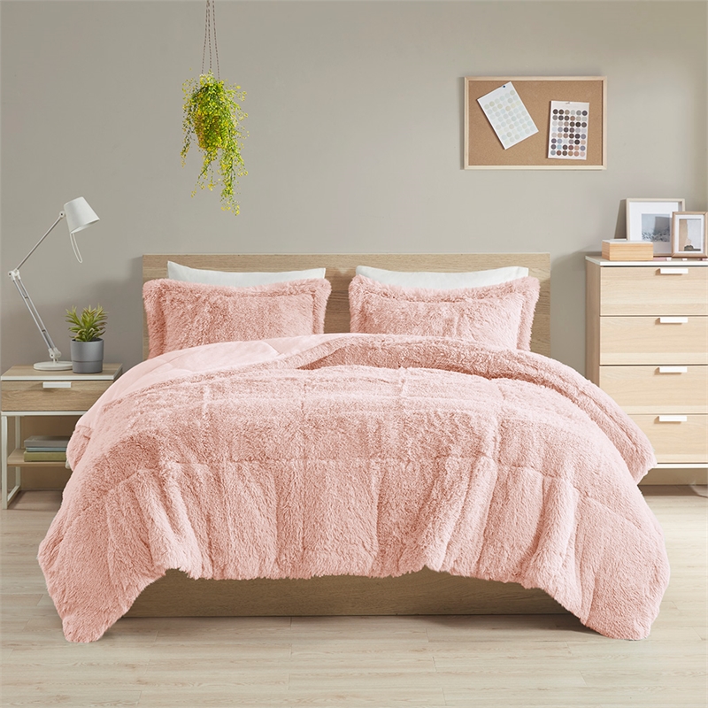 Intelligent Design Malea Shaggy Faux Fur Comforter Mini Set in Blush