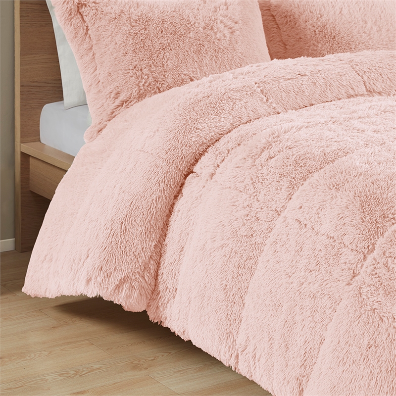 Intelligent Design Malea Shaggy Faux Fur Comforter Mini Set in Blush