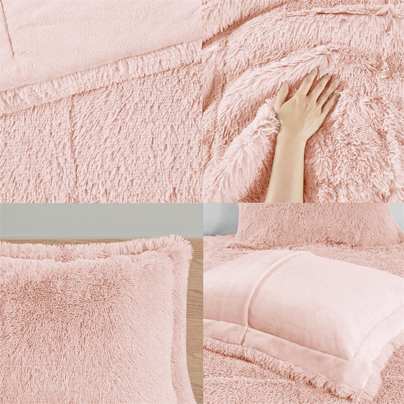 Intelligent Design Malea Shaggy Faux Fur Comforter Mini Set in Blush